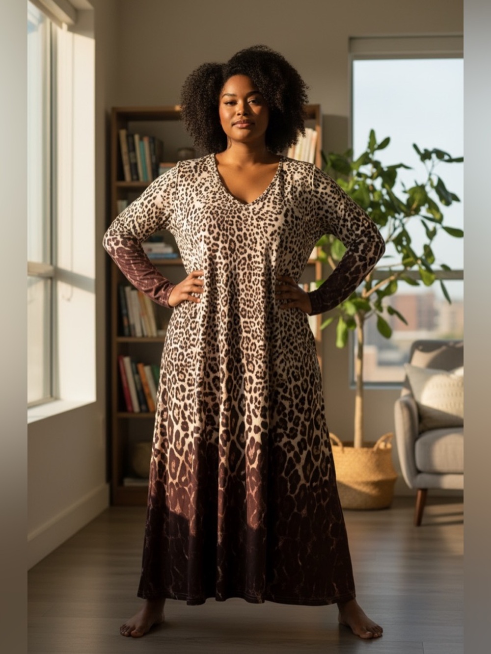 New Women’s Leopard Print V-Neck Dress